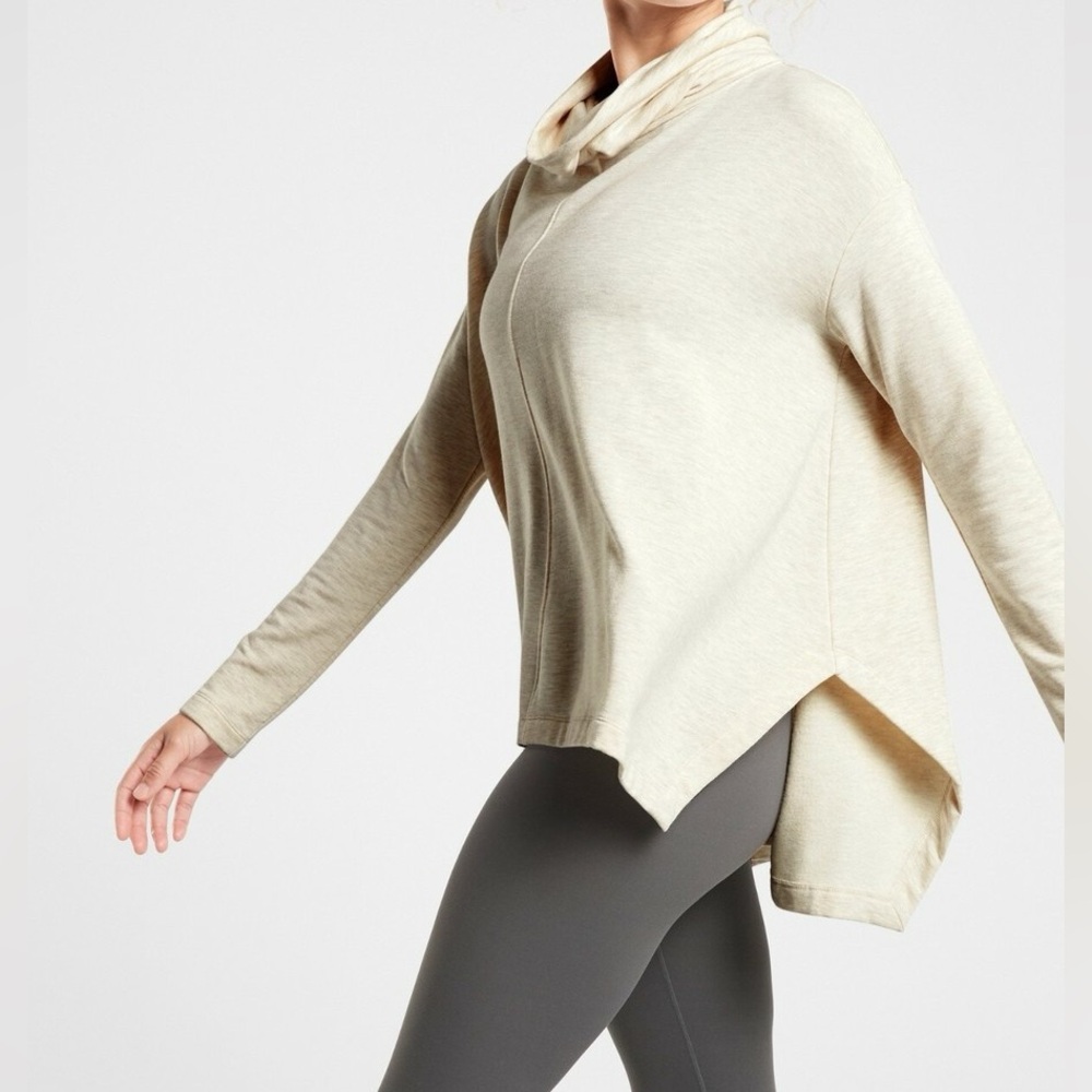 Athleta Ethereal Brushed Funnel Neck Top in Light Oatmeal size Medium